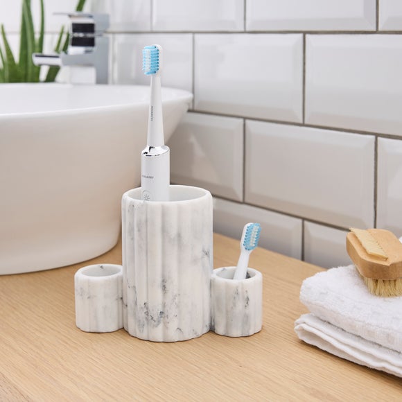 Marble Effect Ribbed Resin Electric Toothbrush Holder