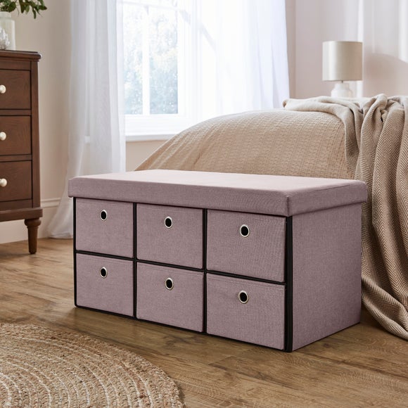 6 Drawer Faux Linen Foldable Ottoman