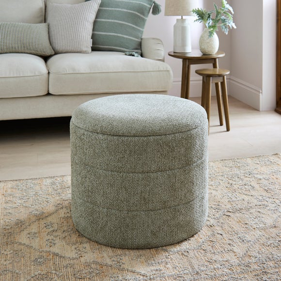 Chenille Round Ottoman with Tray