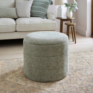 Chenille Round Ottoman With Tray