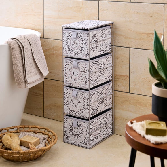 Mosaic Tile Printed 4 Drawer Storage Tower
