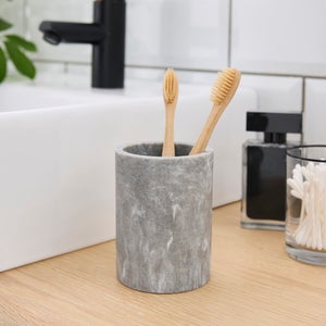 Grey Marble Effect Resin Toothbrush Holder