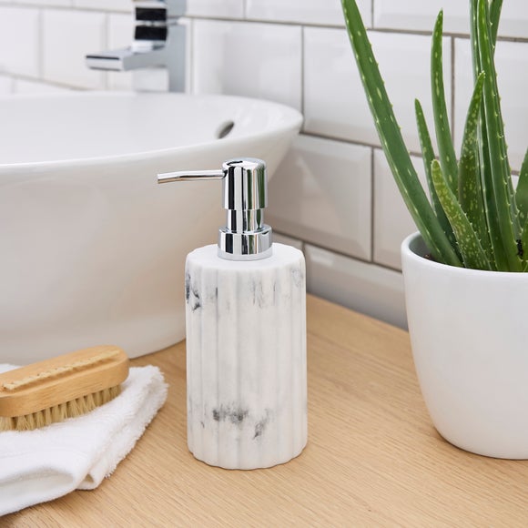 Click to view product details and reviews for Marble Effect Ribbed Resin Soap Dispenser.