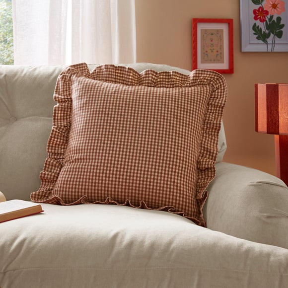 Gingham Frill Cotton Square Cushion Cover