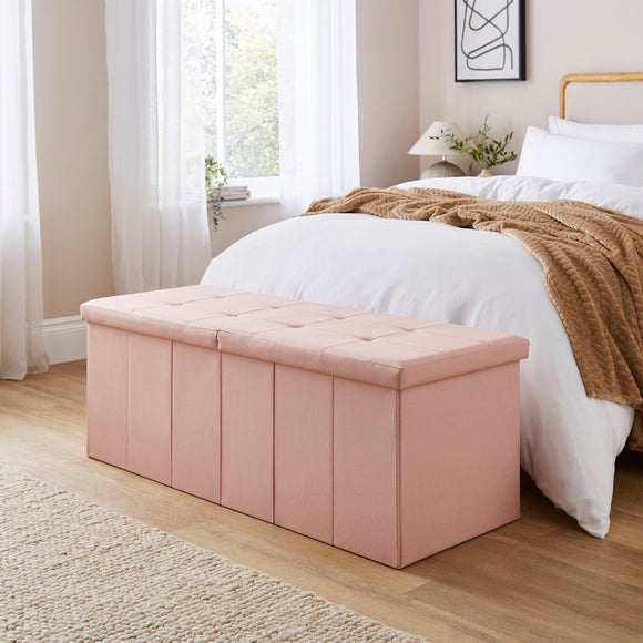 Faux Linen Bed Ottoman