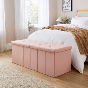 Faux Linen Bed Ottoman