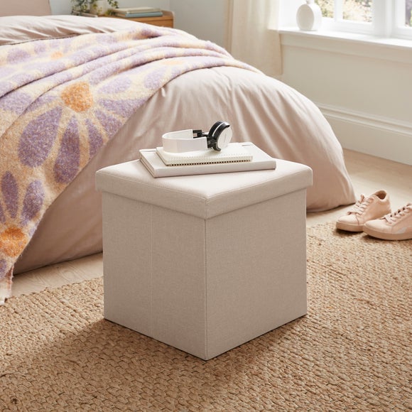 Faux Linen Cube Ottoman