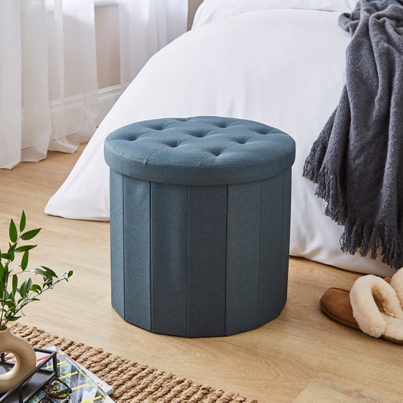 Faux Linen Round Ottoman