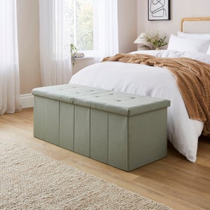 Faux Linen Bed Ottoman