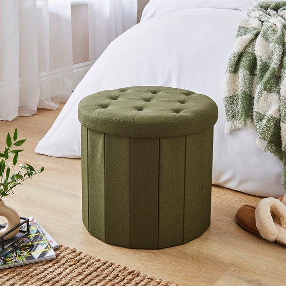 View Faux Linen Round Ottoman View Faux Linen Round Ottoman