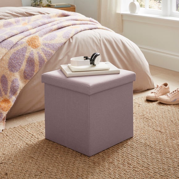 Faux Linen Cube Ottoman