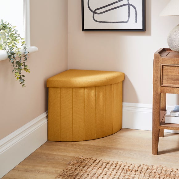 Faux Linen Corner Ottoman