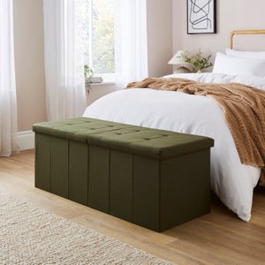 Faux Linen Bed Ottoman