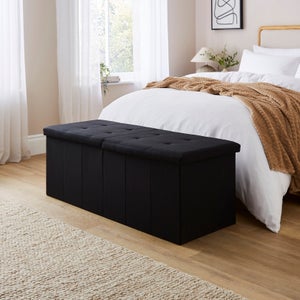 Faux Linen Bed Ottoman