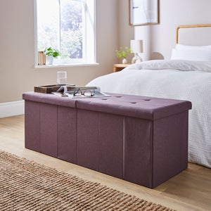 Faux Linen Bed Ottoman