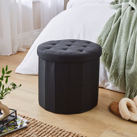 View Faux Linen Round Ottoman View Faux Linen Round Ottoman
