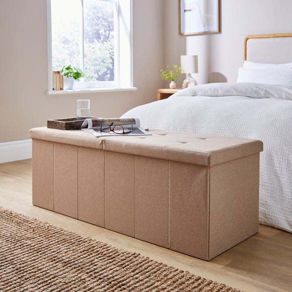 Faux Linen Bed Ottoman