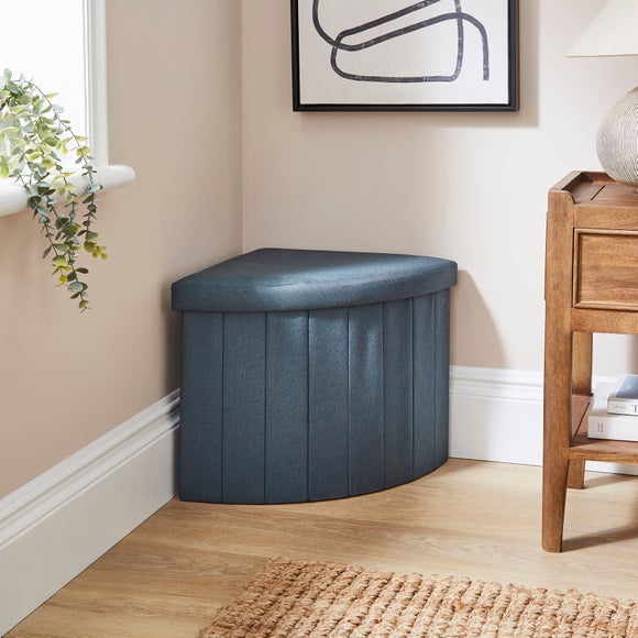 Faux Linen Corner Ottoman