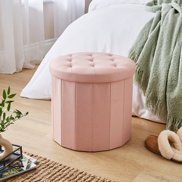 Faux Linen Round Ottoman