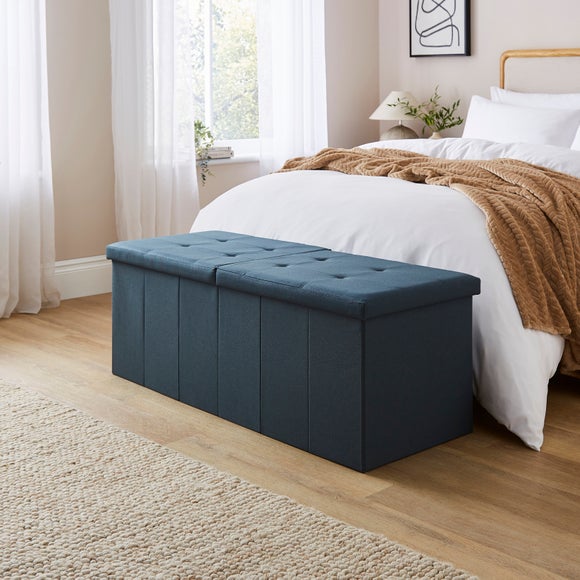 Faux Linen Bed Ottoman