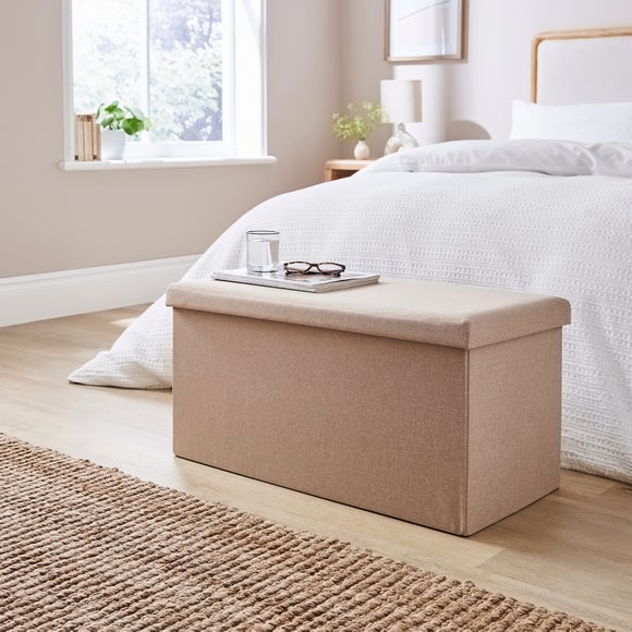 View Faux Linen Rectangular Ottoman View Faux Linen Rectangular Ottoman