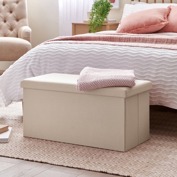 Faux Linen Rectangle Ottoman