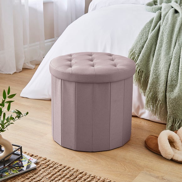 Faux Linen Round Ottoman