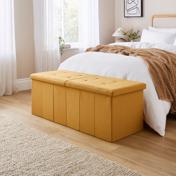 Faux Linen Bed Ottoman