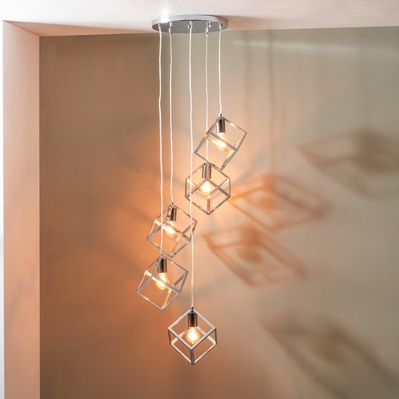 Return Alessio Nickel Metal Cube 5 Light Cluster Ceiling Light