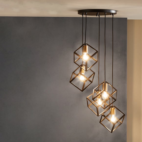Return Alessio Matt Black Metal 5 Light Cluster Ceiling Light