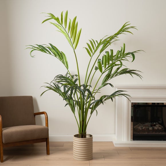 Click to view product details and reviews for Artificial Real Touch Palm Tree In Black Plastic Plant Pot.