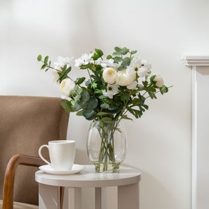 Artificial Ranunculus & Anemone Bouquet In Clear Glass Vase