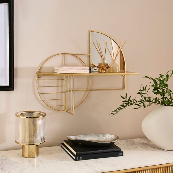 Geometric Metal Wall Art Mirrored Shelf