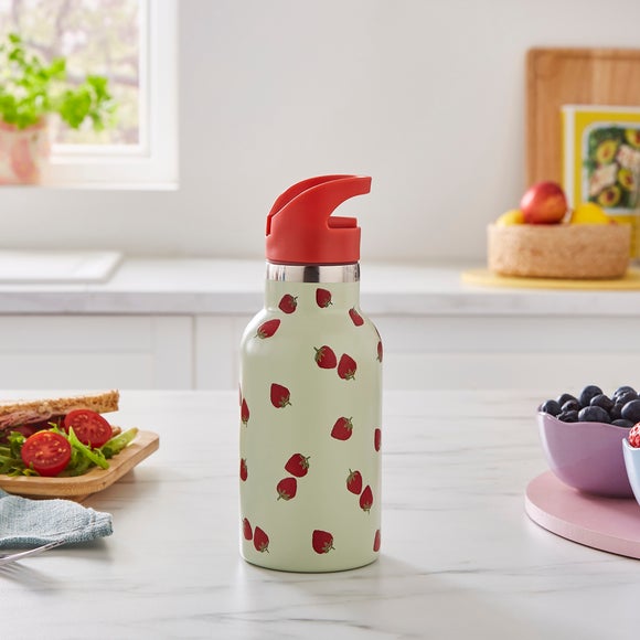 Strawberry Water Bottle with Straw, 350ml