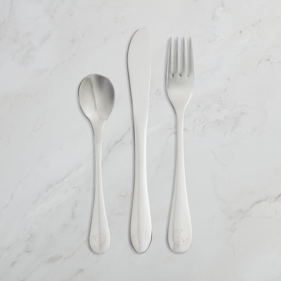 Kids 3 Piece Engraved Space Motif Cutlery Set