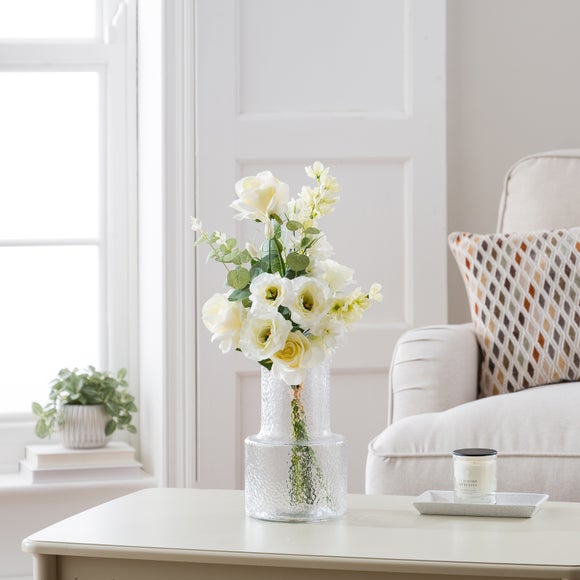 Click to view product details and reviews for Artificial Xl Cream Rose Lisianthus Bouquet.