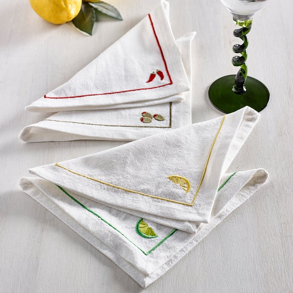 Set of 4 Icon Embroidered Napkins