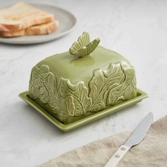 Embossed Floral Reactive Glaze Stoneware Butter Dish