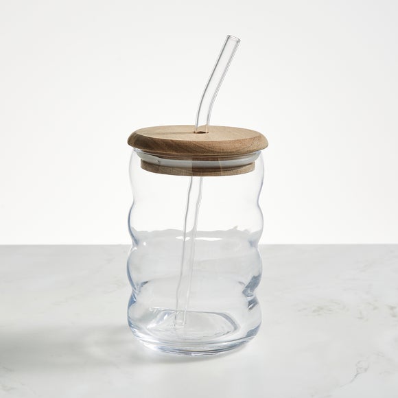 Click to view product details and reviews for Bubble Glass Tumbler With Acacia Wood Lid Straw.