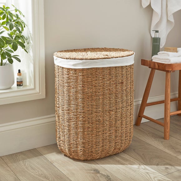 Country Double Compartment Seagrass Laundry Basket