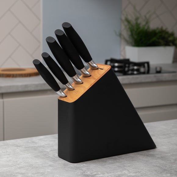 Modern Black Chrome 5 Piece Knife Block