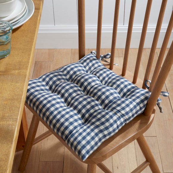 View Gingham Checked Cotton Square Seat Pad View Gingham Checked Cotton Square Seat Pad