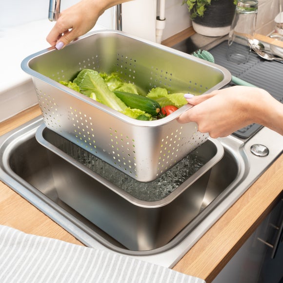 Stainless Steel Washing Up Bowl with Strainer