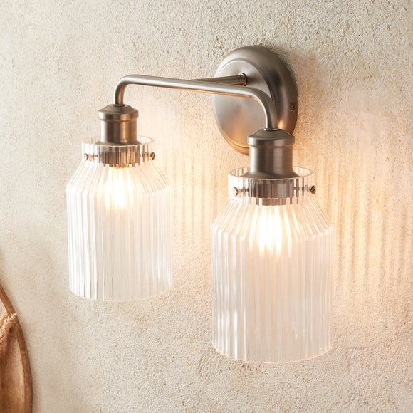 View Tobias Ribbed 2 Light Bathroom Wall Light View Tobias Ribbed 2 Light Bathroom Wall Light