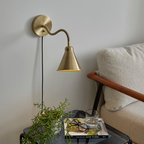 Newton Industrial Goose Neck Adjustable Plug In Wall Light