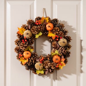 Artificial Autumnal Pumpkin & Pinecone Wreath