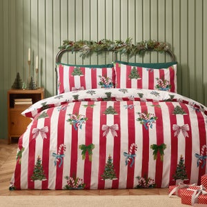 Catherine Lansfield Christmas Stripe Polycotton Duvet Cover & Pillowcase Set