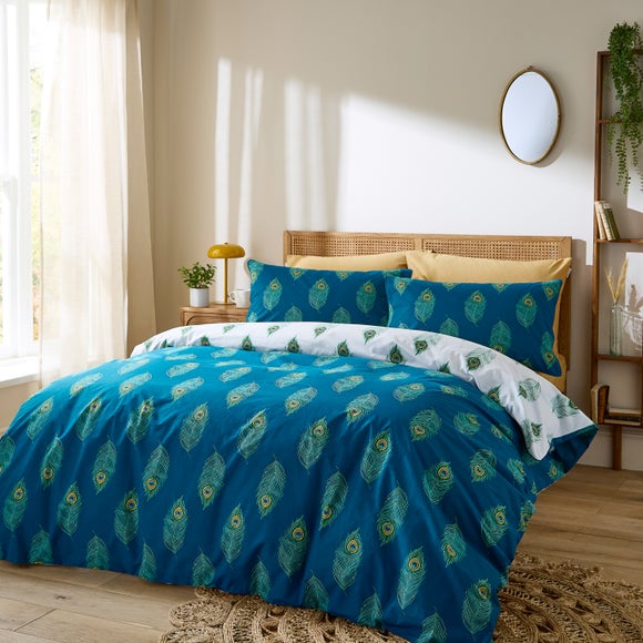 Their Nibs Peacock Feather 100% Cotton Duvet Cover & Pillowcase Set