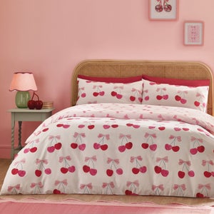 Catherine Lansfield Cherries And Bows Polycotton Duvet Cover & Pillowcase Set