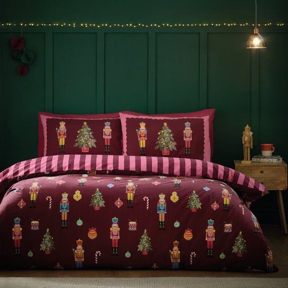 Catherine Lansfield Christmas Nutcracker Stripe Polycotton Duvet Cover & Pillowcase Set